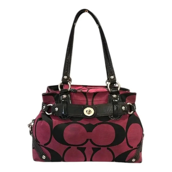 Coach Handbags - Coach Hand Painted Pink/Black Carly Canvas Handbag Shoulder Bag Purse GUC